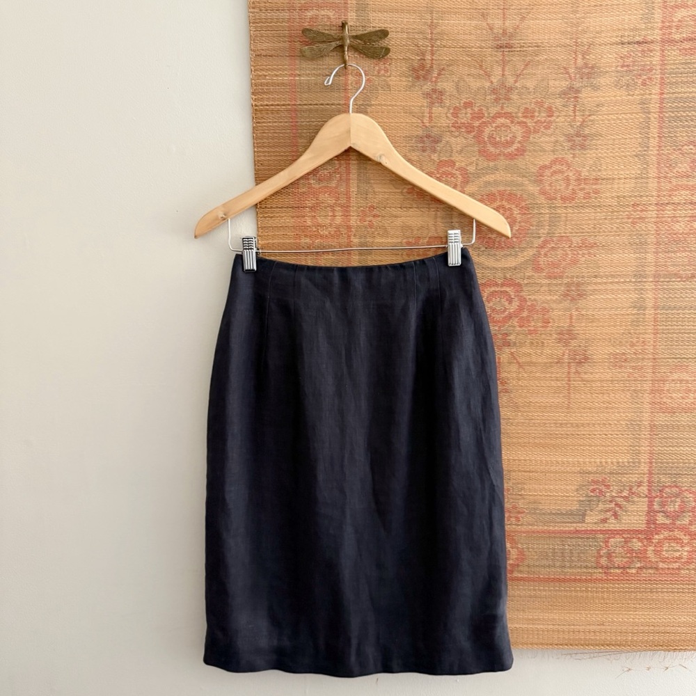 Classiques Entier Linen Midnight Blue Pencil Skirt